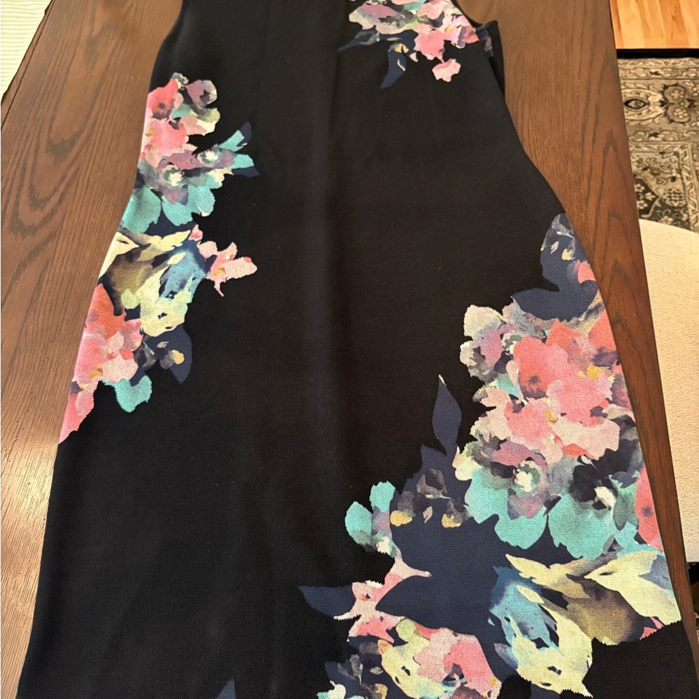 St. John Black Dress with Multicolor Floral Design